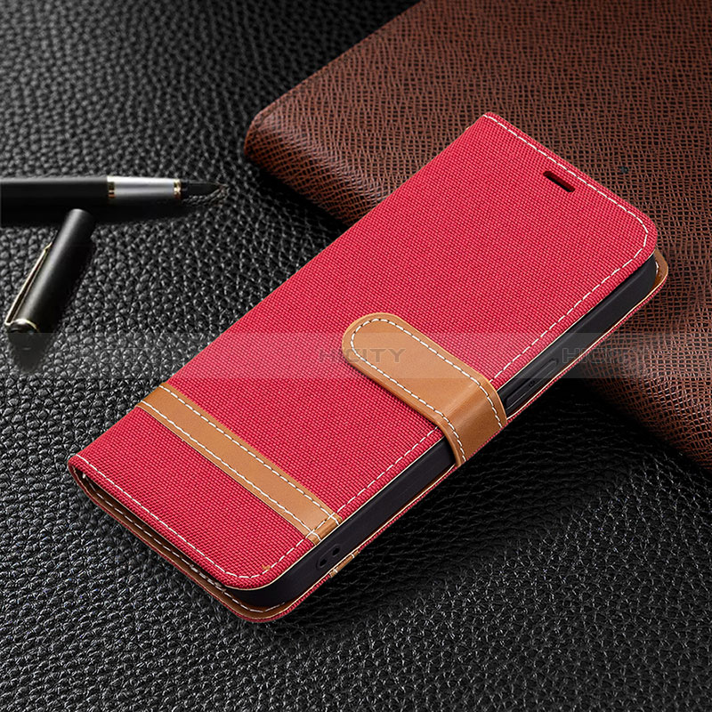 Coque Clapet Portefeuille Livre Tissu pour Apple iPhone 14 Pro Rouge Plus