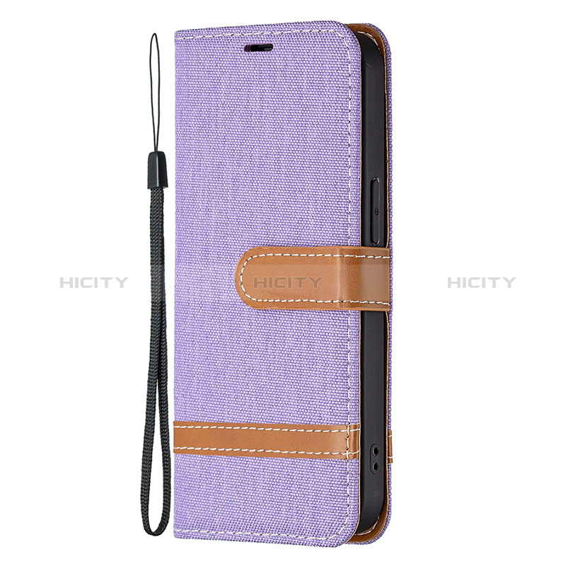 Coque Clapet Portefeuille Livre Tissu pour Apple iPhone 14 Pro Violet Plus