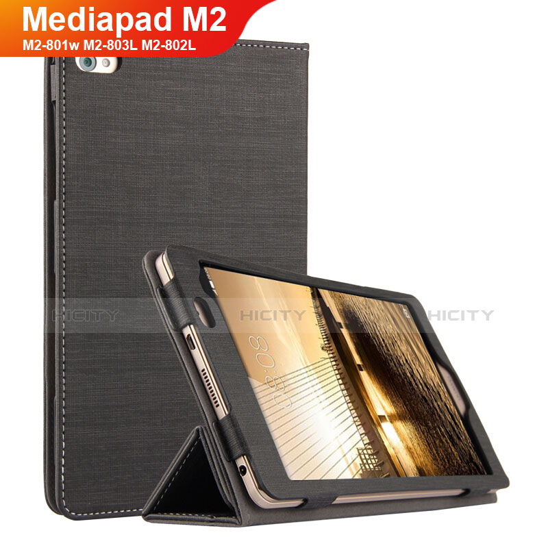 Coque Clapet Portefeuille Livre Tissu pour Huawei Mediapad M2 8 M2-801w M2-803L M2-802L Noir Plus