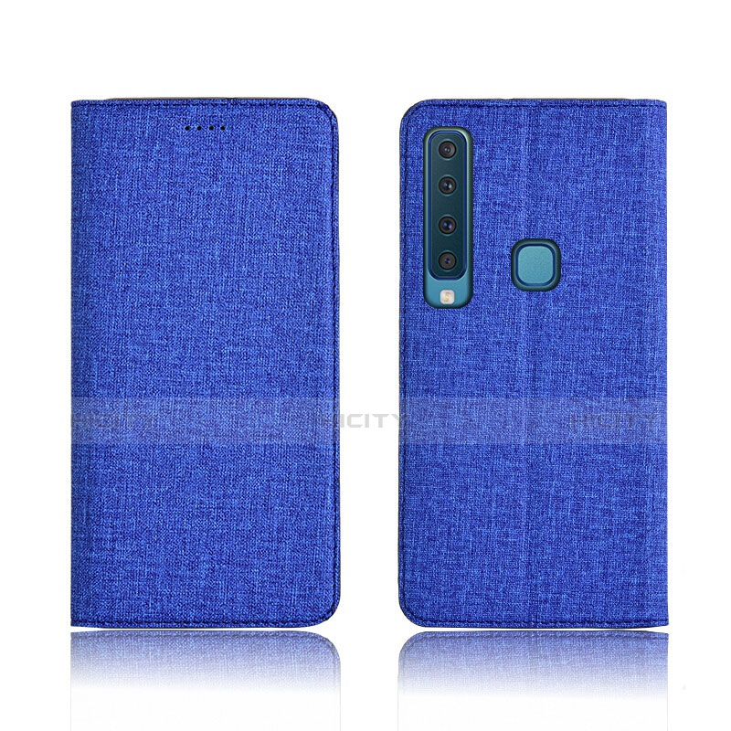 Coque Clapet Portefeuille Livre Tissu pour Samsung Galaxy A9s Bleu Plus
