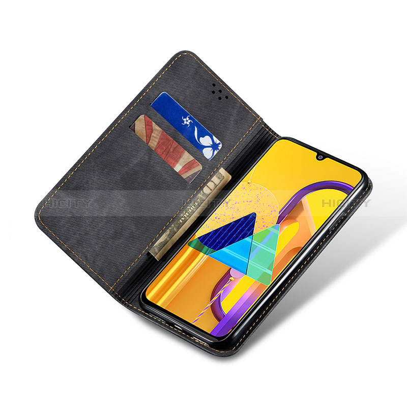 Coque Clapet Portefeuille Livre Tissu pour Samsung Galaxy M21 Plus