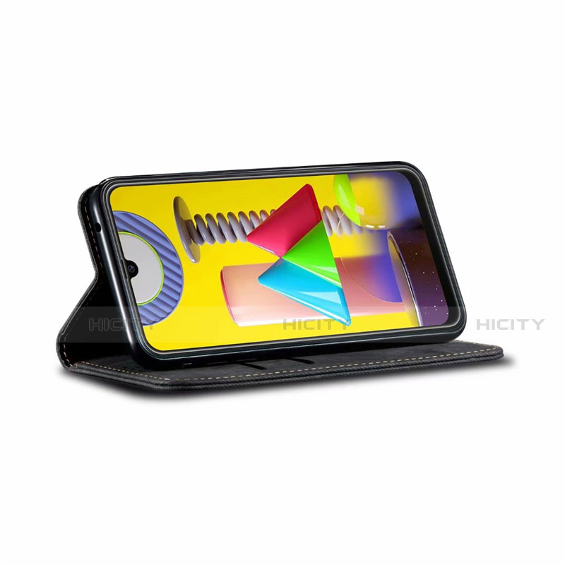 Coque Clapet Portefeuille Livre Tissu pour Samsung Galaxy M21s Plus