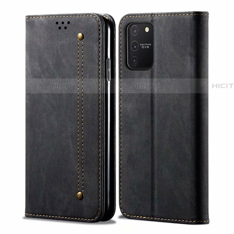 Coque Clapet Portefeuille Livre Tissu pour Samsung Galaxy S10 Lite Noir Plus