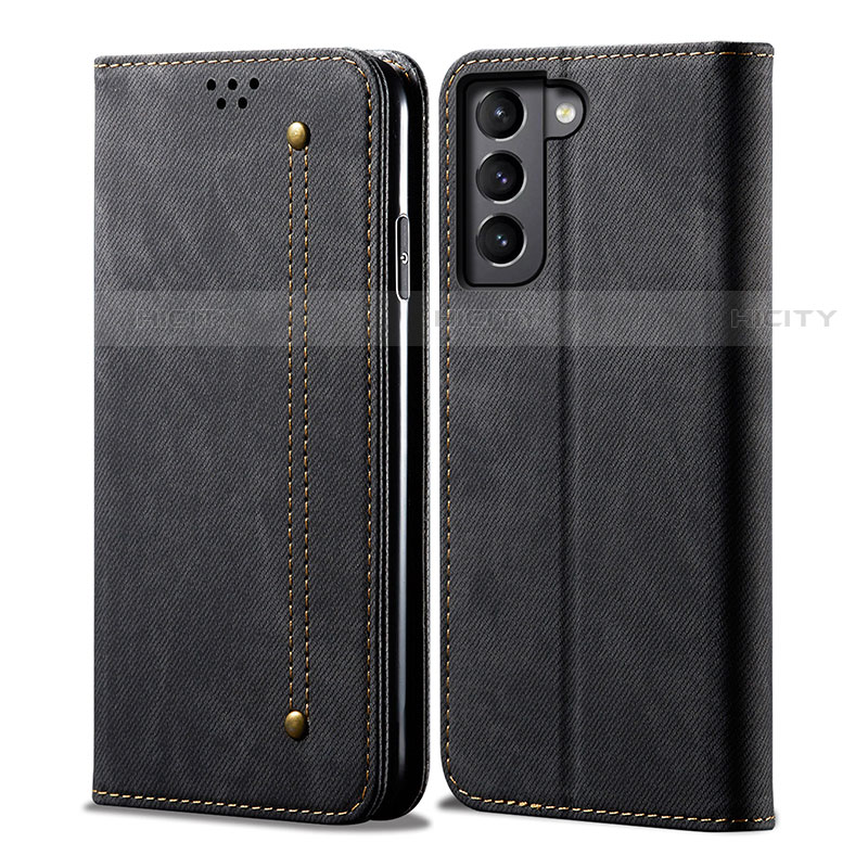 Coque Clapet Portefeuille Livre Tissu pour Samsung Galaxy S21 5G Noir Plus
