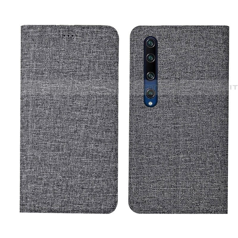 Coque Clapet Portefeuille Livre Tissu pour Xiaomi Mi 10 Gris Plus