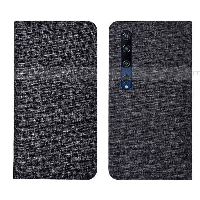 Coque Clapet Portefeuille Livre Tissu pour Xiaomi Mi 10 Noir Plus