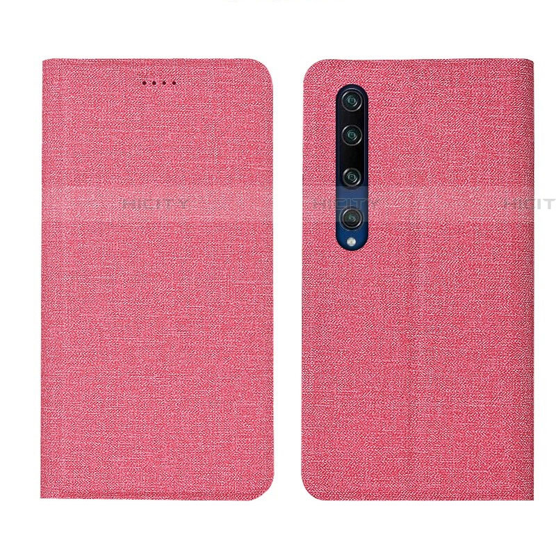 Coque Clapet Portefeuille Livre Tissu pour Xiaomi Mi 10 Rose Plus