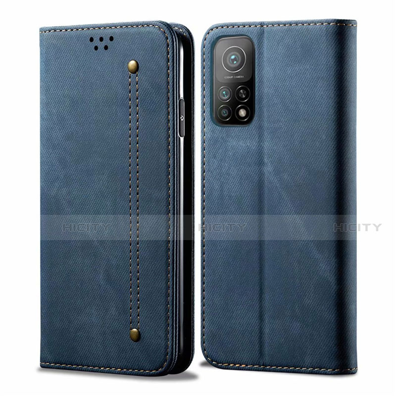 Coque Clapet Portefeuille Livre Tissu pour Xiaomi Mi 10T Pro 5G Bleu Plus