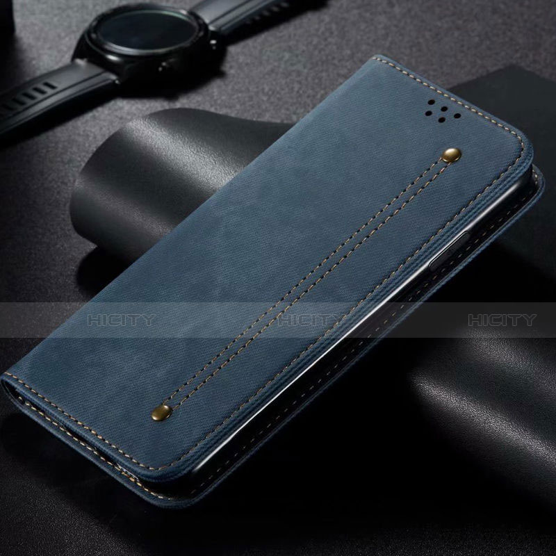 Coque Clapet Portefeuille Livre Tissu pour Xiaomi Mi Note 10 Lite Bleu Plus