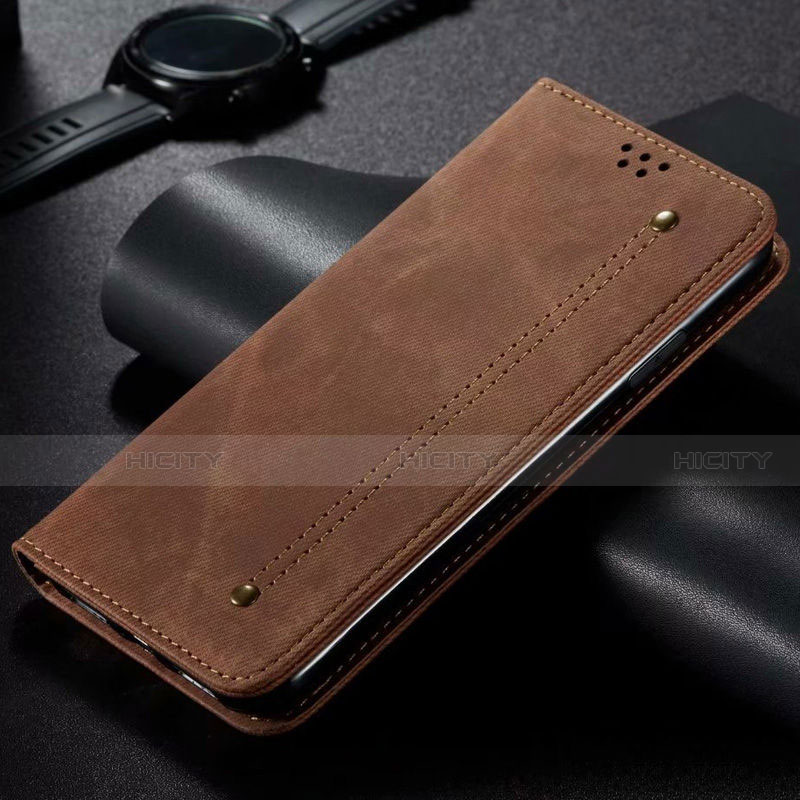 Coque Clapet Portefeuille Livre Tissu pour Xiaomi Mi Note 10 Lite Marron Plus