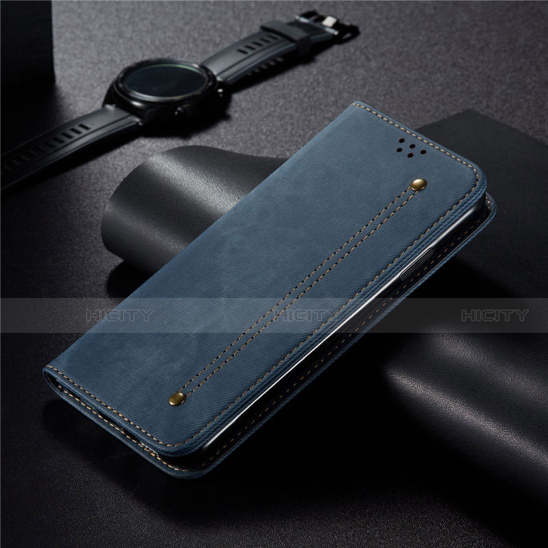 Coque Clapet Portefeuille Livre Tissu pour Xiaomi Redmi 10X 5G Bleu Plus