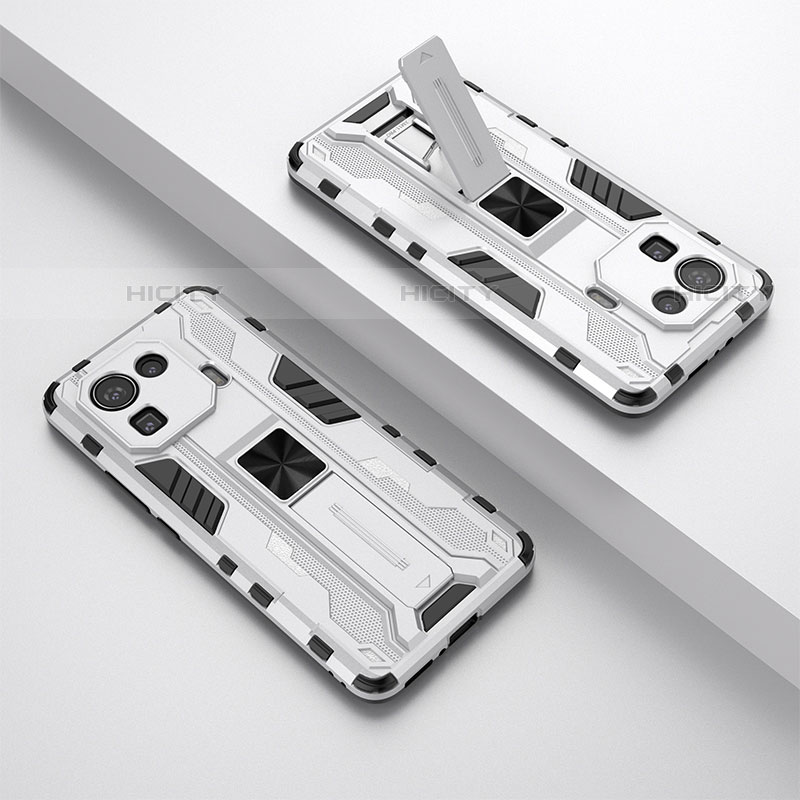 Coque Contour Silicone et Plastique Housse Etui Mat avec Aimant Magnetique Support A02 pour Xiaomi Mi 11 Pro 5G Blanc Plus