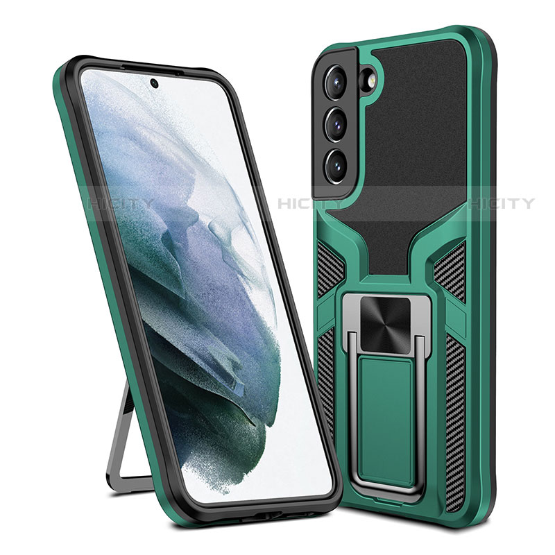 Coque Contour Silicone et Plastique Housse Etui Mat avec Aimant Magnetique Support A05 pour Samsung Galaxy S23 5G Vert Plus