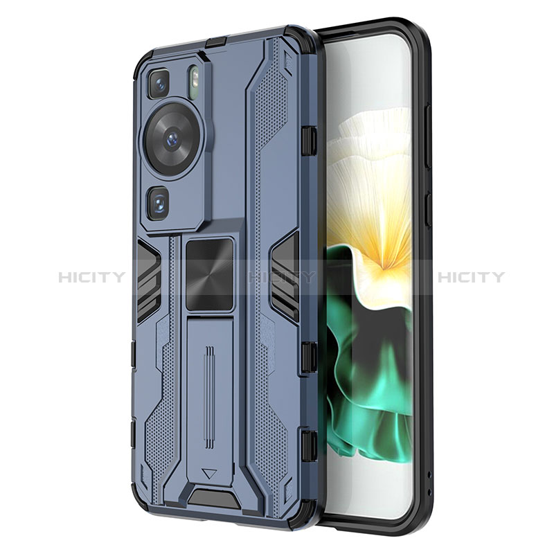 Coque Contour Silicone et Plastique Housse Etui Mat avec Aimant Magnetique Support KC1 pour Huawei P60 Pro Plus