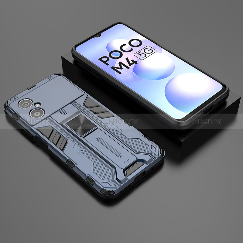 Coque Contour Silicone et Plastique Housse Etui Mat avec Aimant Magnetique Support KC2 pour Xiaomi Poco M4 5G Plus