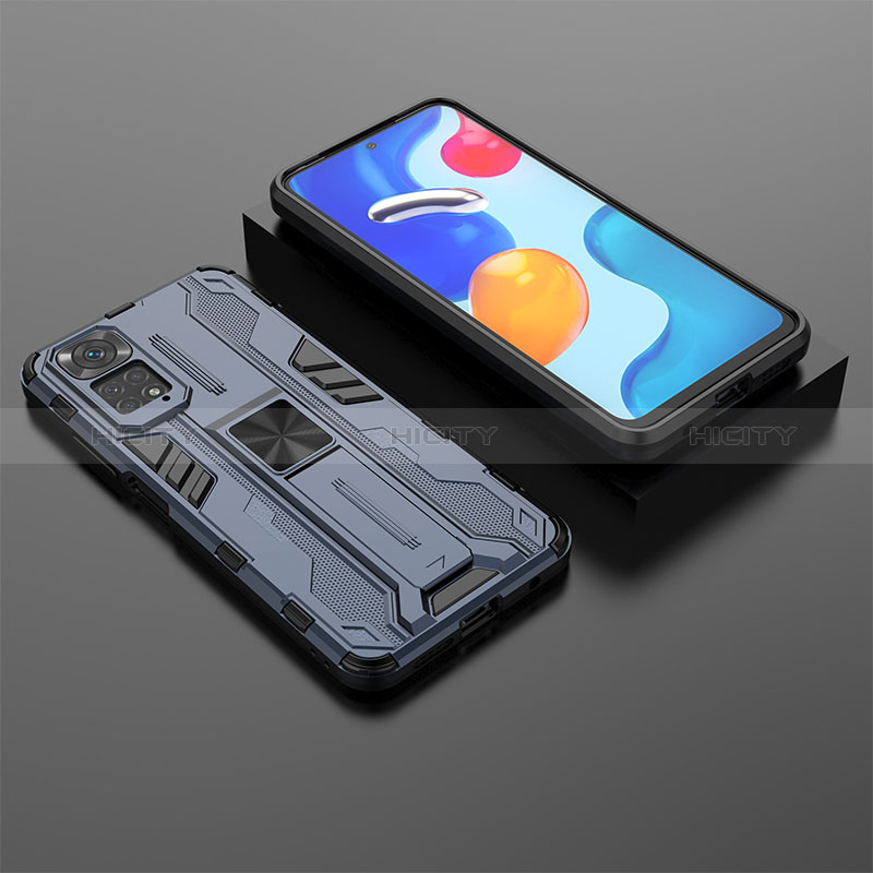 Coque Contour Silicone et Plastique Housse Etui Mat avec Aimant Magnetique Support KC2 pour Xiaomi Redmi Note 11 4G (2022) Bleu Plus