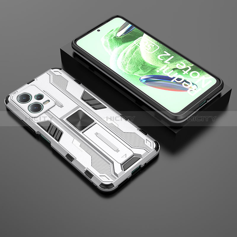 Coque Contour Silicone et Plastique Housse Etui Mat avec Aimant Magnetique Support KC2 pour Xiaomi Redmi Note 12 5G Blanc Plus