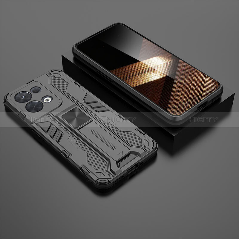 Coque Contour Silicone et Plastique Housse Etui Mat avec Aimant Magnetique Support KC3 pour Xiaomi Redmi Note 13 Pro 5G Noir Plus