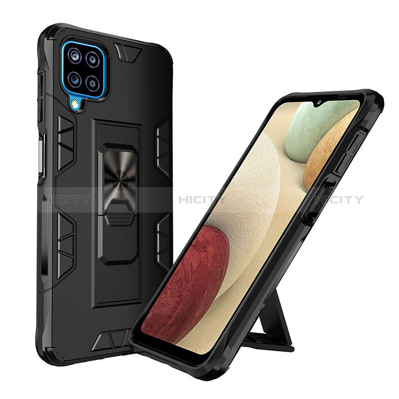 Coque Contour Silicone et Plastique Housse Etui Mat avec Aimant Magnetique Support MQ1 pour Samsung Galaxy A12 Nacho Noir Plus