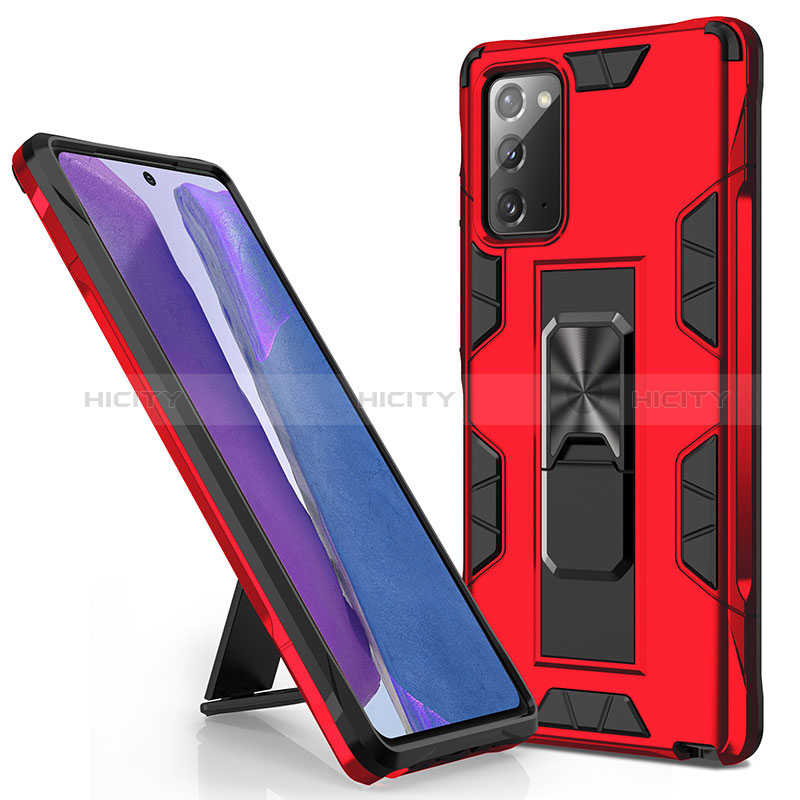 Coque Contour Silicone et Plastique Housse Etui Mat avec Aimant Magnetique Support MQ1 pour Samsung Galaxy Note 20 5G Rouge Plus
