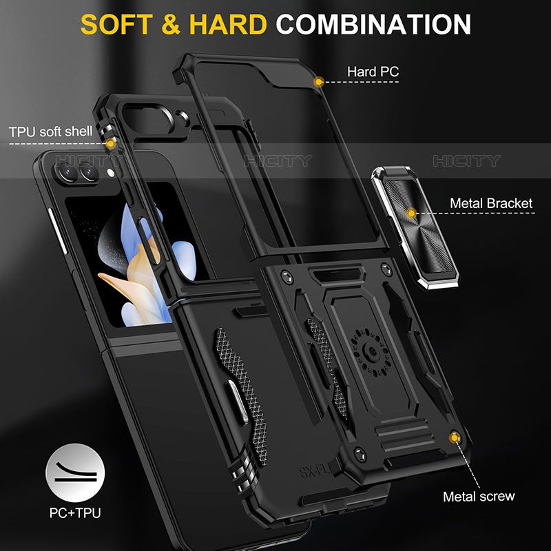 Coque Contour Silicone et Plastique Housse Etui Mat avec Aimant Magnetique Support MQ1 pour Samsung Galaxy Z Flip5 5G Plus