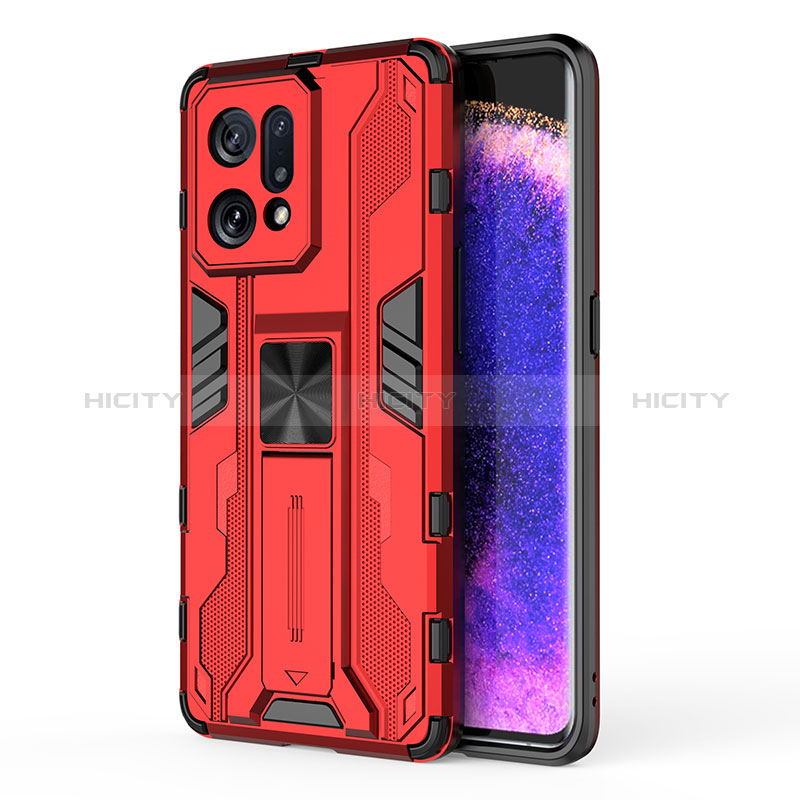 Coque Contour Silicone et Plastique Housse Etui Mat avec Aimant Magnetique Support pour Oppo Find X5 5G Rouge Plus