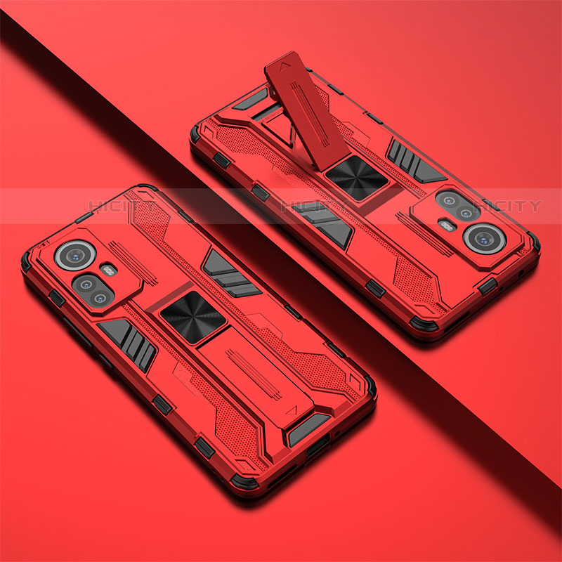 Coque Contour Silicone et Plastique Housse Etui Mat avec Aimant Magnetique Support pour Xiaomi Mi 12X 5G Rouge Plus