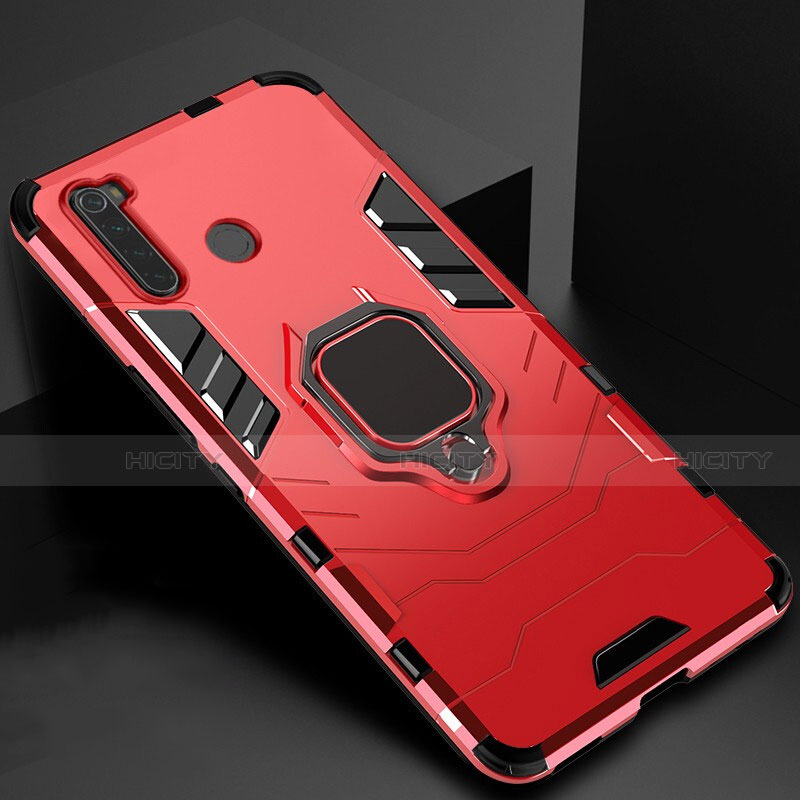 Coque Contour Silicone et Plastique Housse Etui Mat avec Aimant Magnetique Support pour Xiaomi Redmi Note 8 (2021) Rouge Plus