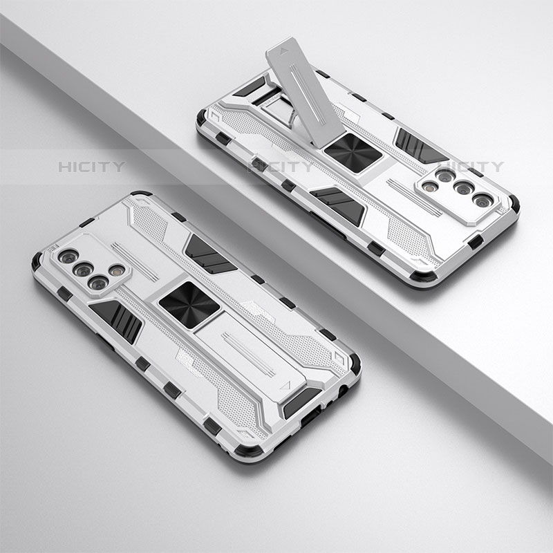 Coque Contour Silicone et Plastique Housse Etui Mat avec Aimant Magnetique Support T01 pour Oppo A74 4G Blanc Plus