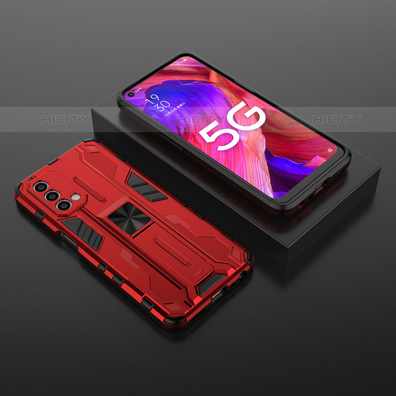 Coque Contour Silicone et Plastique Housse Etui Mat avec Aimant Magnetique Support T02 pour OnePlus Nord N200 5G Rouge Plus