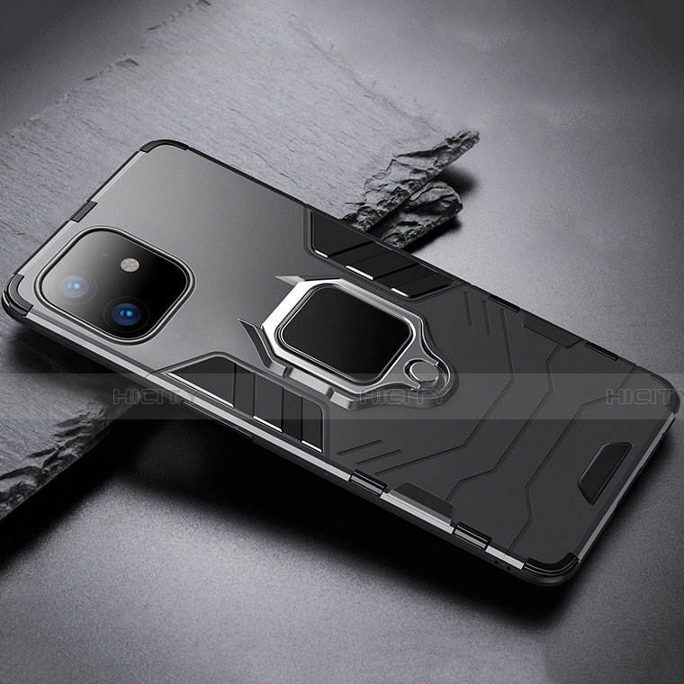Coque Contour Silicone et Plastique Housse Etui Mat avec Magnetique Support A01 pour Apple iPhone 11 Noir Plus