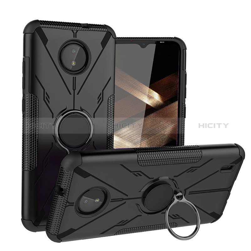 Coque Contour Silicone et Plastique Housse Etui Mat avec Magnetique Support Bague Anneau JX1 pour Nokia C10 Noir Plus