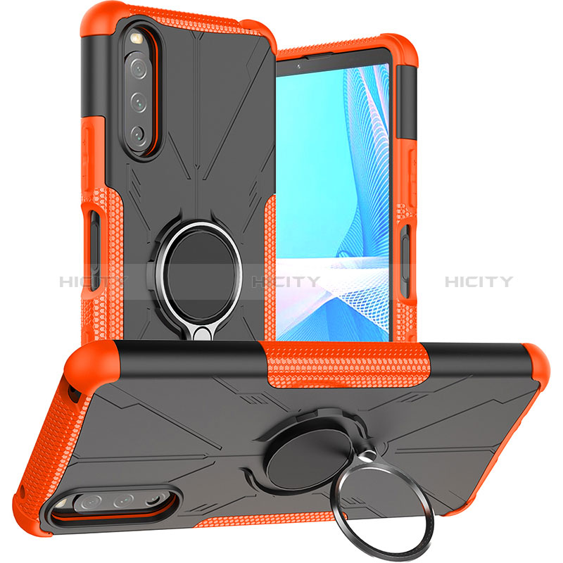 Coque Contour Silicone et Plastique Housse Etui Mat avec Magnetique Support Bague Anneau JX1 pour Sony Xperia 10 III Orange Plus