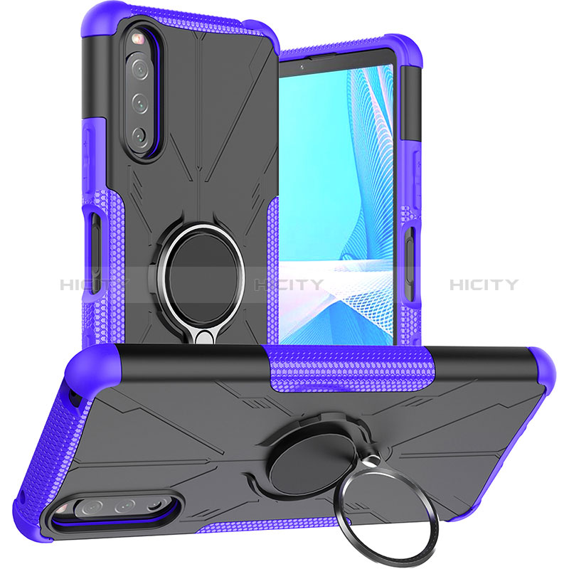 Coque Contour Silicone et Plastique Housse Etui Mat avec Magnetique Support Bague Anneau JX1 pour Sony Xperia 10 III Violet Plus