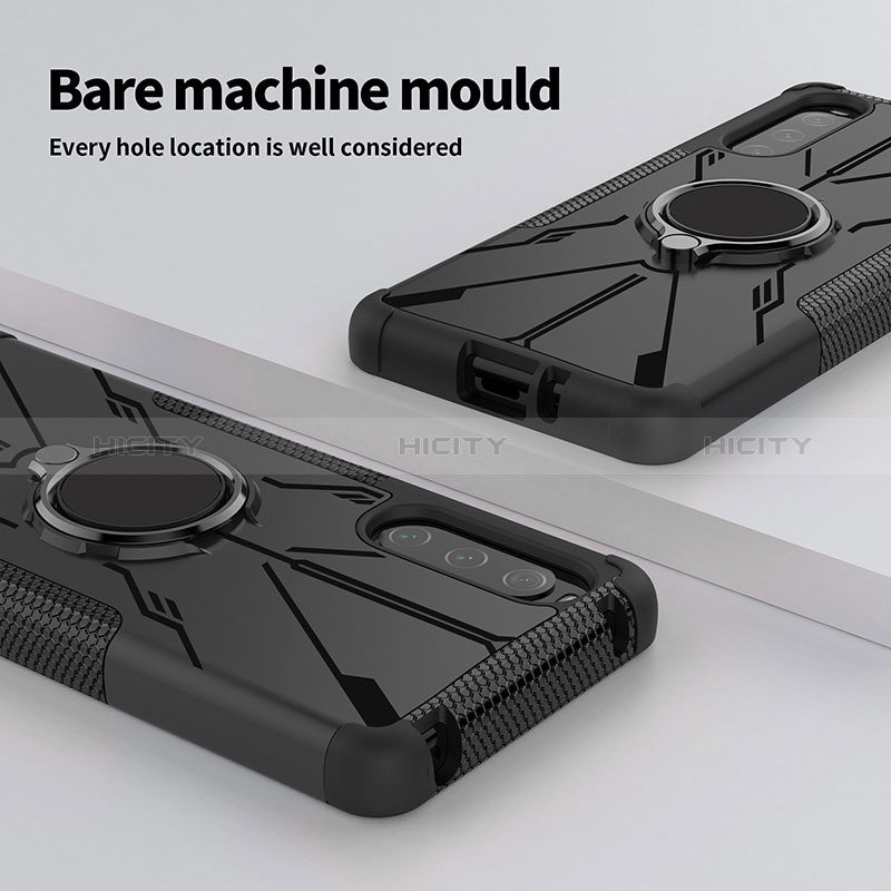 Coque Contour Silicone et Plastique Housse Etui Mat avec Magnetique Support Bague Anneau JX1 pour Sony Xperia 10 IV Plus