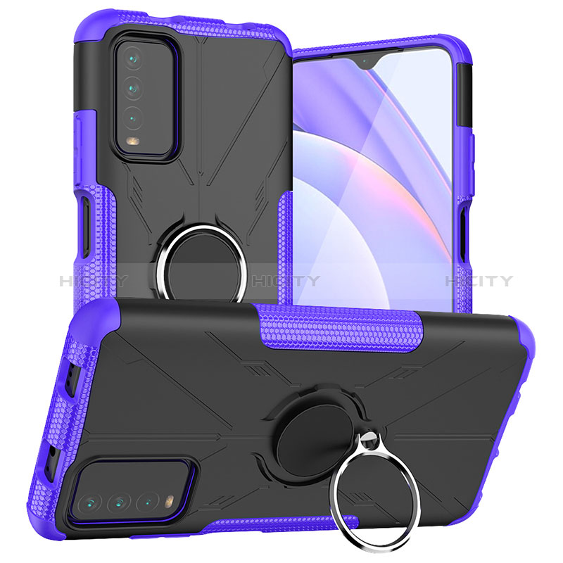 Coque Contour Silicone et Plastique Housse Etui Mat avec Magnetique Support Bague Anneau JX1 pour Xiaomi Redmi 9T 4G Violet Plus