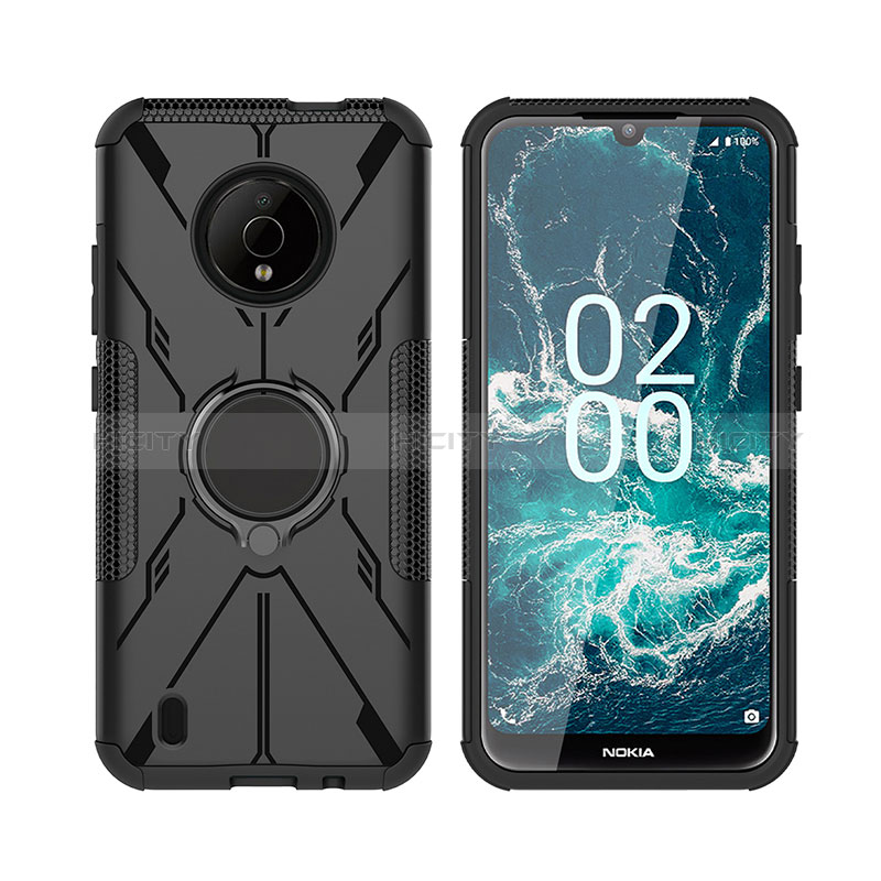 Coque Contour Silicone et Plastique Housse Etui Mat avec Magnetique Support Bague Anneau JX2 pour Nokia C200 Plus