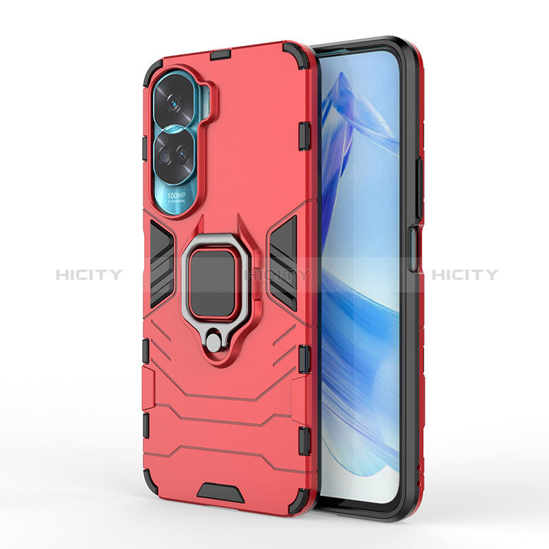 Coque Contour Silicone et Plastique Housse Etui Mat avec Magnetique Support Bague Anneau KC1 pour Huawei Honor 90 Lite 5G Rouge Plus