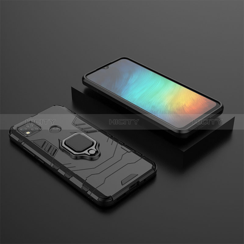 Coque Contour Silicone et Plastique Housse Etui Mat avec Magnetique Support Bague Anneau KC1 pour Xiaomi Redmi 10A 4G Noir Plus