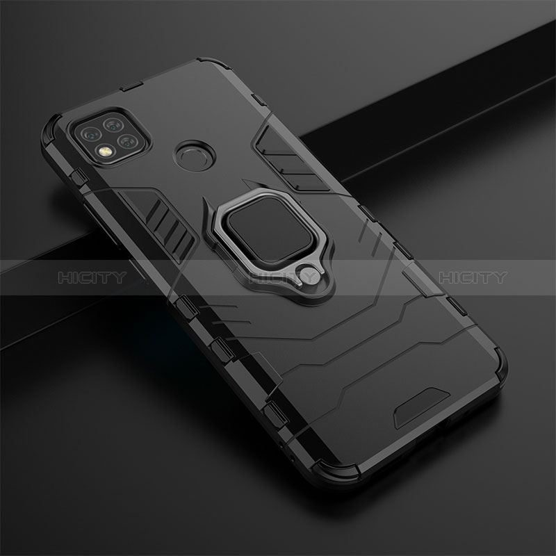 Coque Contour Silicone et Plastique Housse Etui Mat avec Magnetique Support Bague Anneau KC1 pour Xiaomi Redmi 9 India Plus
