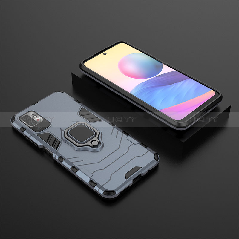 Coque Contour Silicone et Plastique Housse Etui Mat avec Magnetique Support Bague Anneau KC1 pour Xiaomi Redmi Note 10 5G Bleu Plus