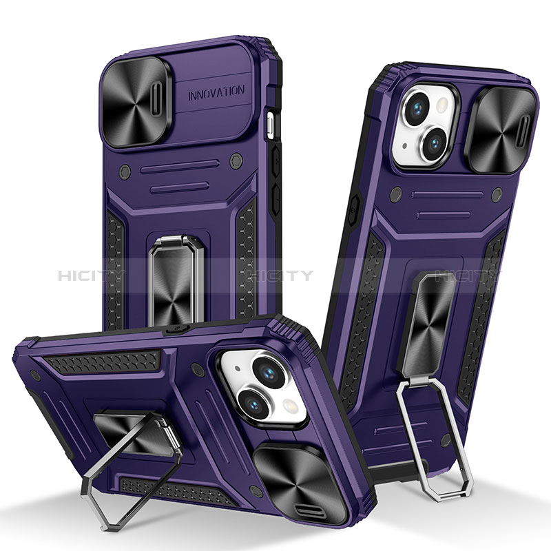 Coque Contour Silicone et Plastique Housse Etui Mat avec Magnetique Support Bague Anneau KC8 pour Apple iPhone 14 Plus