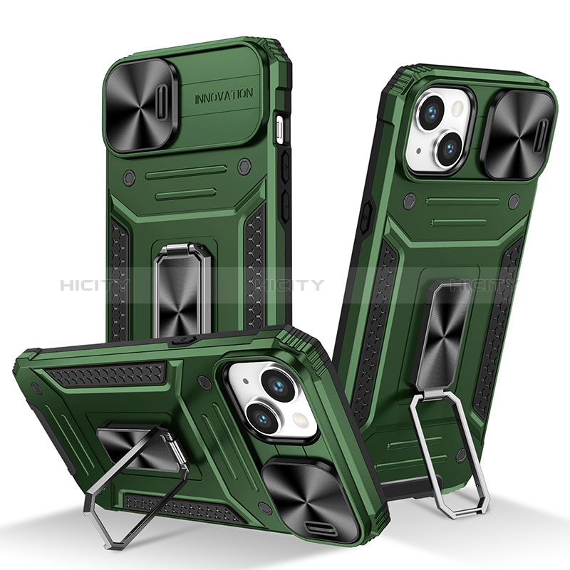 Coque Contour Silicone et Plastique Housse Etui Mat avec Magnetique Support Bague Anneau KC8 pour Apple iPhone 14 Vert Plus