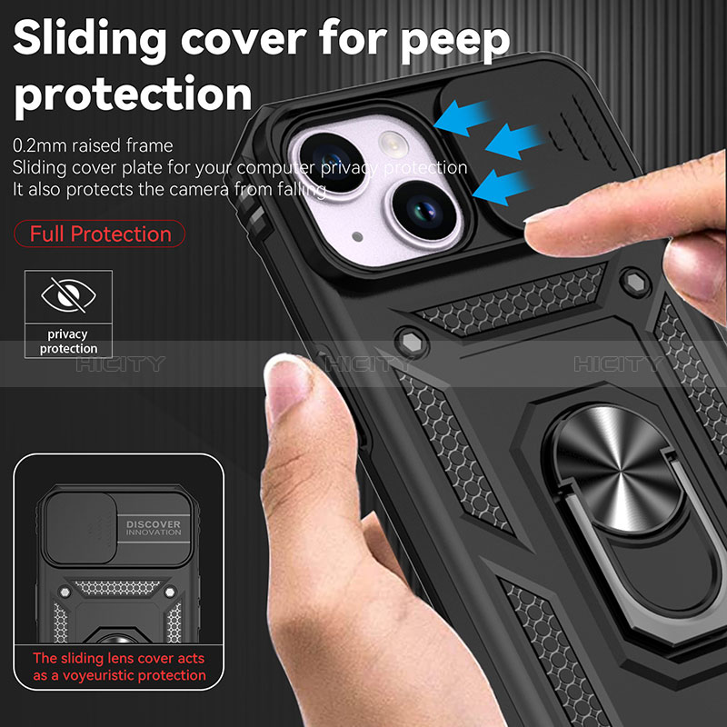 Coque Contour Silicone et Plastique Housse Etui Mat avec Magnetique Support Bague Anneau MQ1 pour Apple iPhone 15 Plus