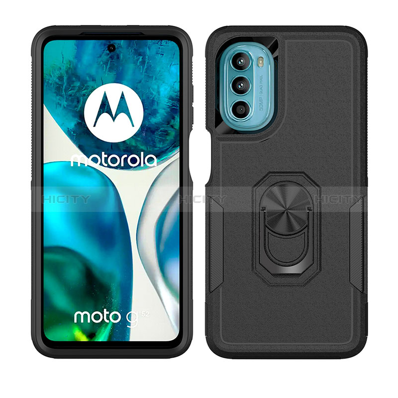 Coque Contour Silicone et Plastique Housse Etui Mat avec Magnetique Support Bague Anneau MQ1 pour Motorola MOTO G52 Plus