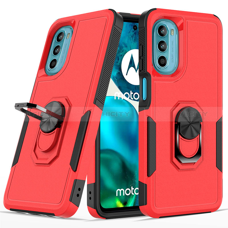 Coque Contour Silicone et Plastique Housse Etui Mat avec Magnetique Support Bague Anneau MQ1 pour Motorola Moto G82 5G Rouge Plus