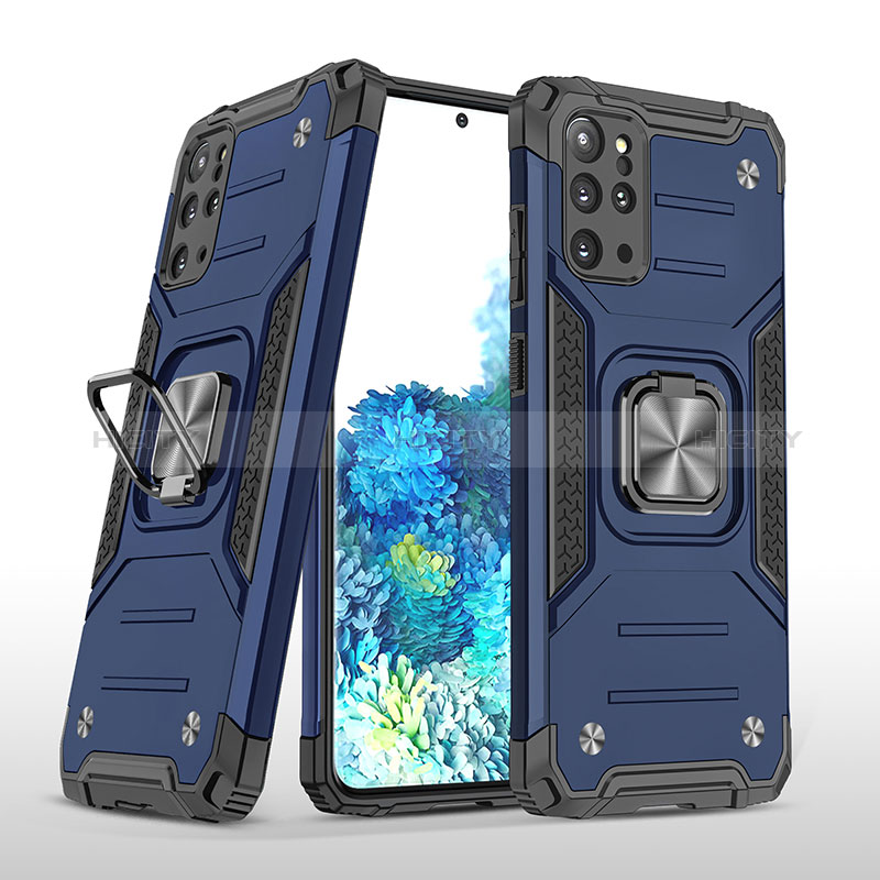 Coque Contour Silicone et Plastique Housse Etui Mat avec Magnetique Support Bague Anneau MQ1 pour Samsung Galaxy S20 Plus Bleu Plus