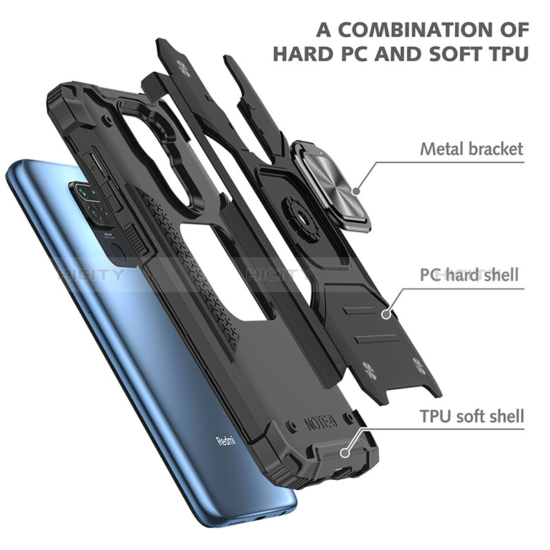 Coque Contour Silicone et Plastique Housse Etui Mat avec Magnetique Support Bague Anneau MQ1 pour Xiaomi Redmi 10X 4G Plus