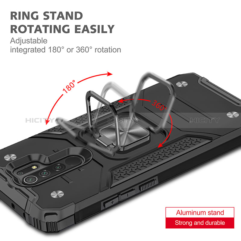 Coque Contour Silicone et Plastique Housse Etui Mat avec Magnetique Support Bague Anneau MQ1 pour Xiaomi Redmi 9 Plus