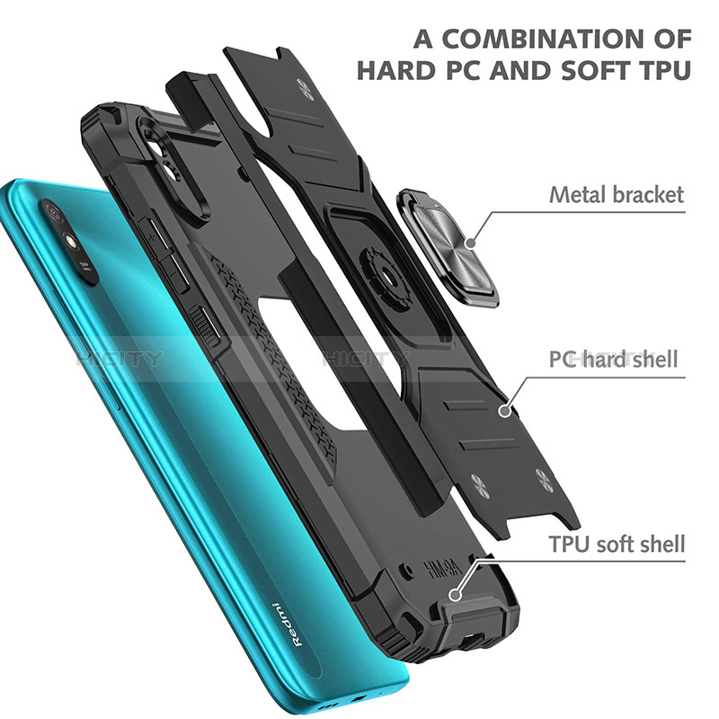 Coque Contour Silicone et Plastique Housse Etui Mat avec Magnetique Support Bague Anneau MQ1 pour Xiaomi Redmi 9AT Plus